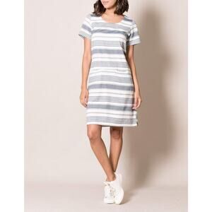 Mata Traders Women's Striped T-Shirt Dress Short Sleeve White/Gray Size M